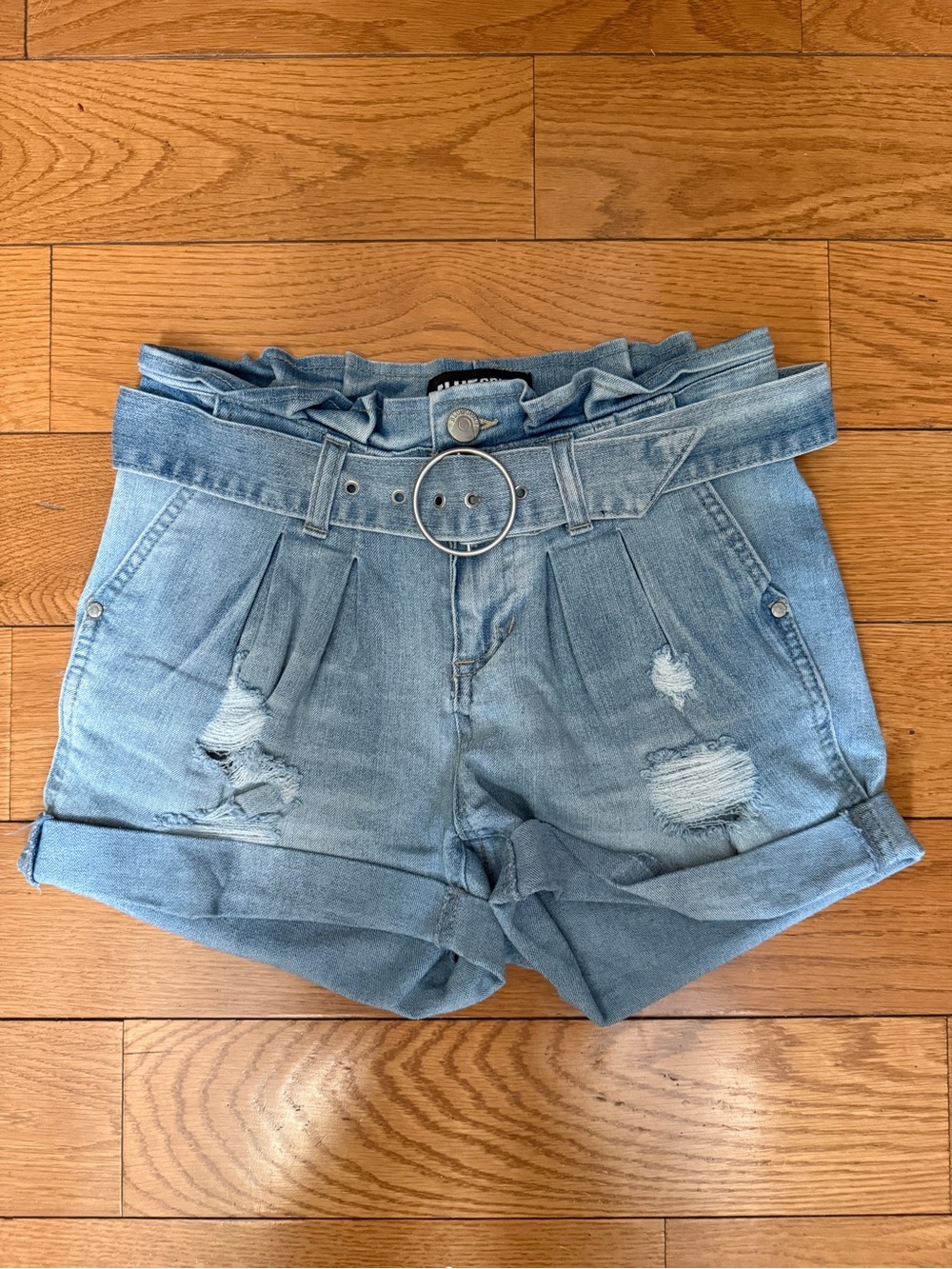 Blue Spice Light Wash Paperbag Denim Shorts with Ring Belt